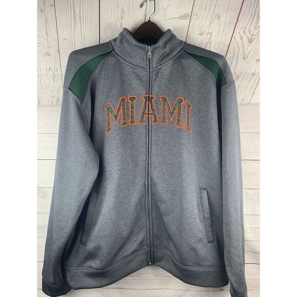 MIAMI HURRICANES Jacket Mens XL full zip gray‎ Stitched pockets NCAA Canes - Picture 1 of 4
